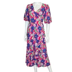 Chelsea28 Wrap Dress Floral Puff Sleeve Midi Size Medium New